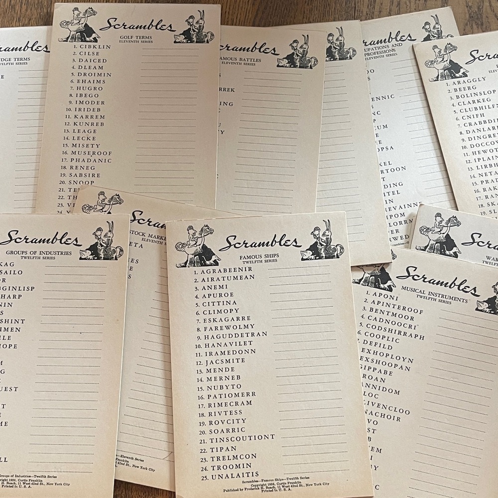 Vintage Bundle Word Scramble Game Cards 1936 11th & 12th Series Cards